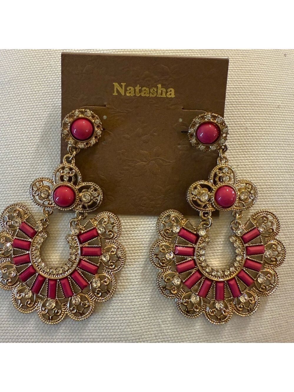 Natasha Couture Gold and Red Dangle Earrings